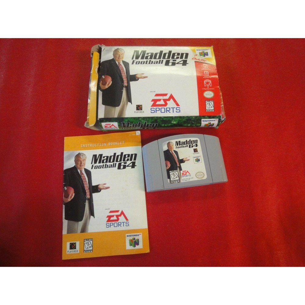 Madden Football 64 (Nintendo 64, 1997) video game box instruction manual‎